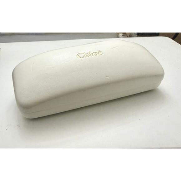 Chloe White Hard Clamshell Case w. Gold Logo Sunglasses Glasses Eyeglasses - Picture 2 of 6